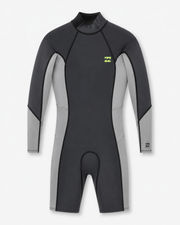 Combinaison courte Billabong Absolute 2/2 manches longues gris foncé et gris clair, vue de face