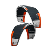 Due viste del kite F-ONE Addikt TEC nel colore Onyx, grigio scuro con dettagli arancioni