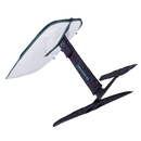 Duotone Boardbag Single Foil 2027 con la tavola dentro e il foil montato, vista dal basso a sinistra