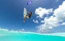 Rider a saltar com prancha de surf sobre uma lagoa tropical com o kite Duotone Rebel SLS 2026