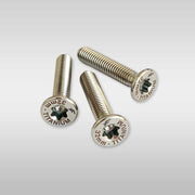 Three F-ONE M6 32 mm titanium screws with tapered head and Torx drive, with the size and material engraved on the head