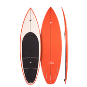 Red F-ONE Keahi Pro kite surfboard, deck, bottom and side view