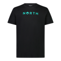 Camiseta North Brand Tee 2026 negra vista de frente, con logotipo NORTH en verde agua en el pecho