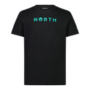 Camiseta North Brand Tee 2026 negra vista de frente, con logotipo NORTH en verde agua en el pecho