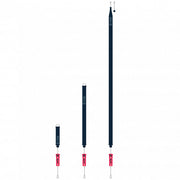 Tre leash di sicurezza F-ONE blu navy con maniglia rossa: corto da 40 cm, medio da 75 cm e lungo da 140 cm